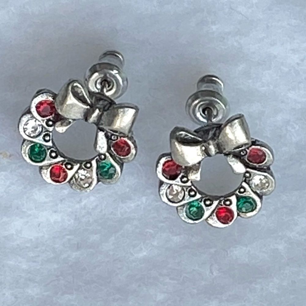 3/$15 Christmas Wreath Rhinestone Earrings